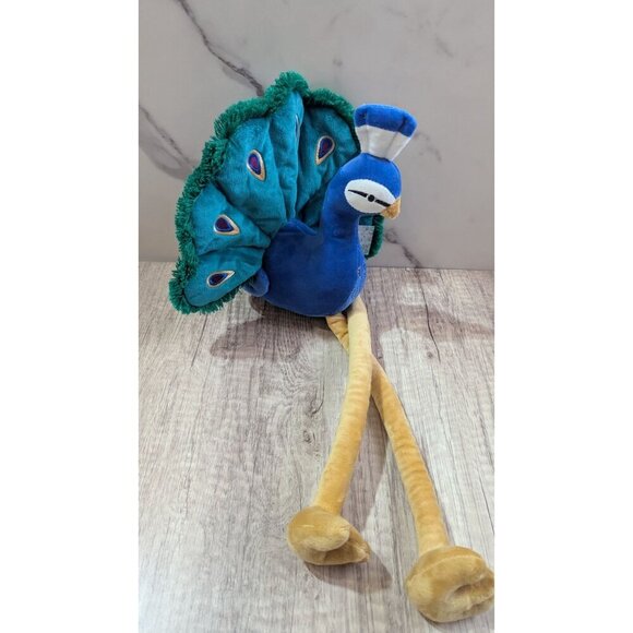Stuffed Peacock Plush Toy With Long Legs & Colorful Tail sitter  new - Picture 7 of 11